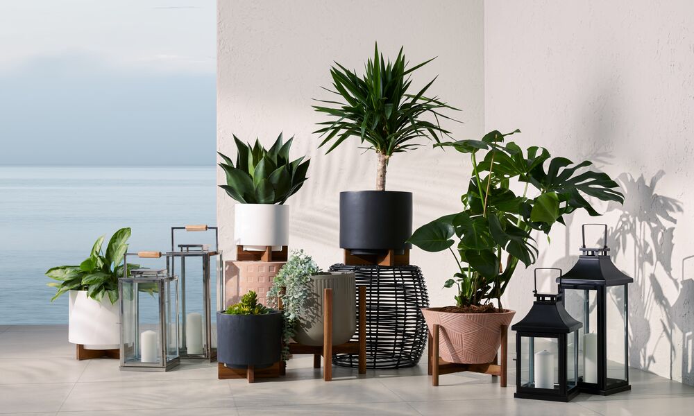 GlucksteinHome outdoor planters and lanterns