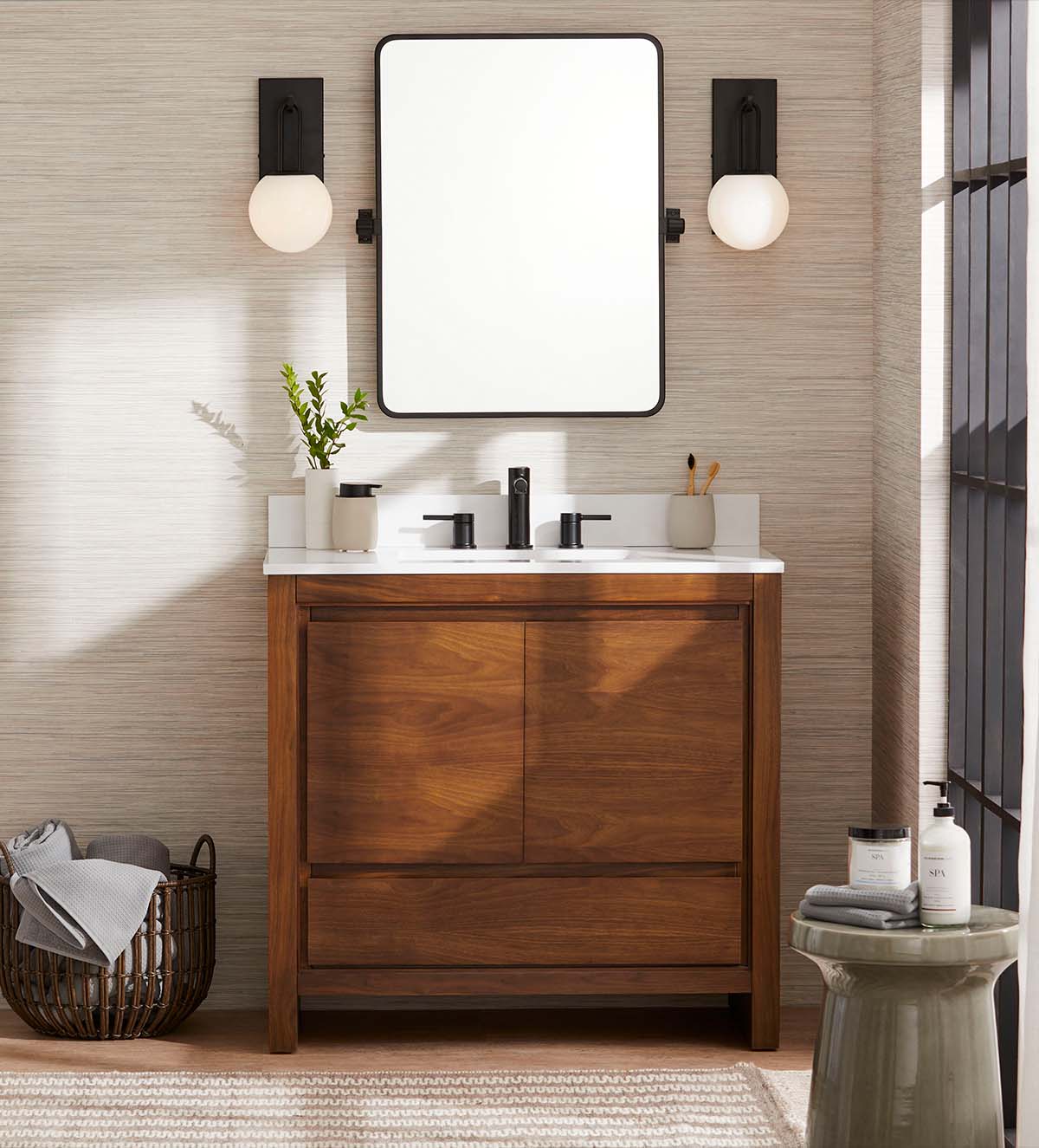 Modern bathroom update GlucksteinElements Crosby vanity