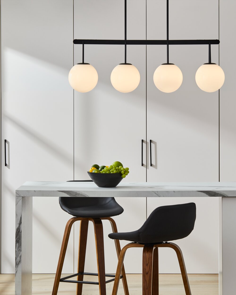 Small kitchen design solutions GlucksteinElements Orly lighting