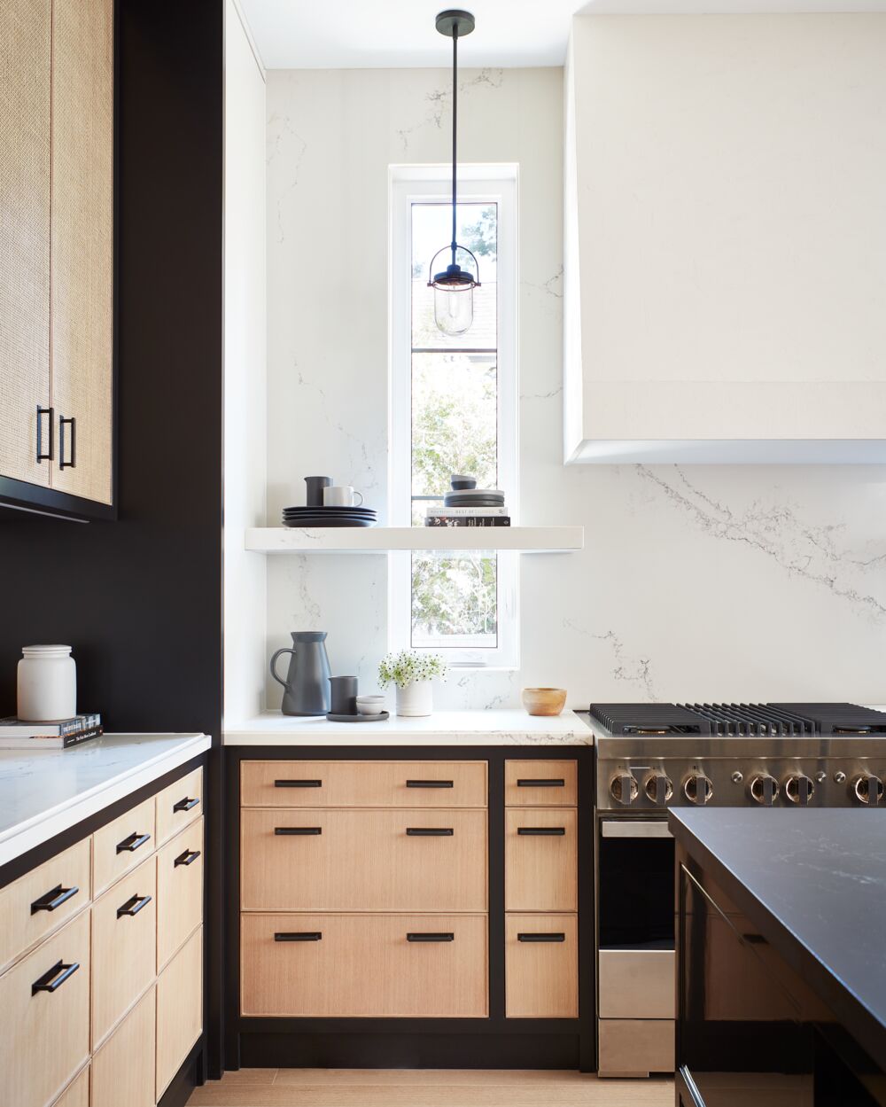 GlucksteinElements Lowell pendant light open shelf kitchen